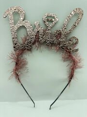 Bride Yazılı Alyanslı Rose Renk Metal Parti Tacı