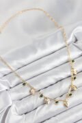 Pirinç Zirkon Taşlı Sallantılı Damla Model Gold Renk Kadın Kolye - TJ-BKO10493