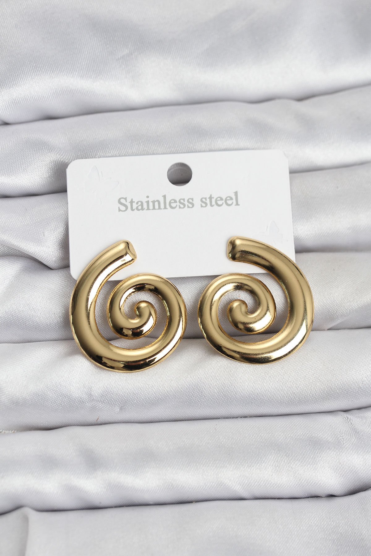 316L Çelik Gold Renk Sarmal Modelli Kadın Küpe - TJ-BKP11508