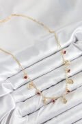 Pirinç Zirkon Taşlı Sallantılı Damla Model Gold Renk Kadın Kolye - TJ-BKO10495