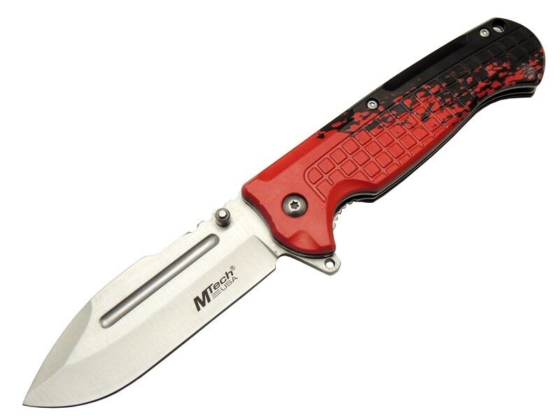 4283 Kırmızı Kamp Çakı 21cm - Yarı Otomatik, Oluklu