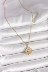 316L Çelik Gold Renk Zincir Zirkon Taşlı Güneş Model Kadın Kolye - TJ-BKO9966