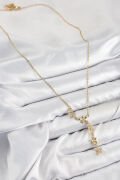 316L Çelik Zirkon Taşlı Çiçek Model Gold Renk Kadın Kolye - TJ-BKO10407