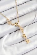 316L Çelik Zirkon Taşlı Çiçek Model Gold Renk Kadın Kolye - TJ-BKO10407