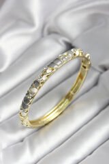 Mineli Pirinç Gri Çiçek Desenli Gold Renk Kadın Kelepçe - TJ-BB7019