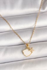 316L Çelik Gold Renk Zincir Sallantı Beyaz Mineli Deniz Kabuğu Zirkon Taşlı Deniz Yıldızı Figür Kadın Kolye - TJ-BKO9970