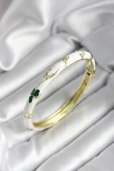 Mineli Pirinç Pembe Çiçek Desenli Gold Renk Kadın Kelepçe - TJ-BB7029