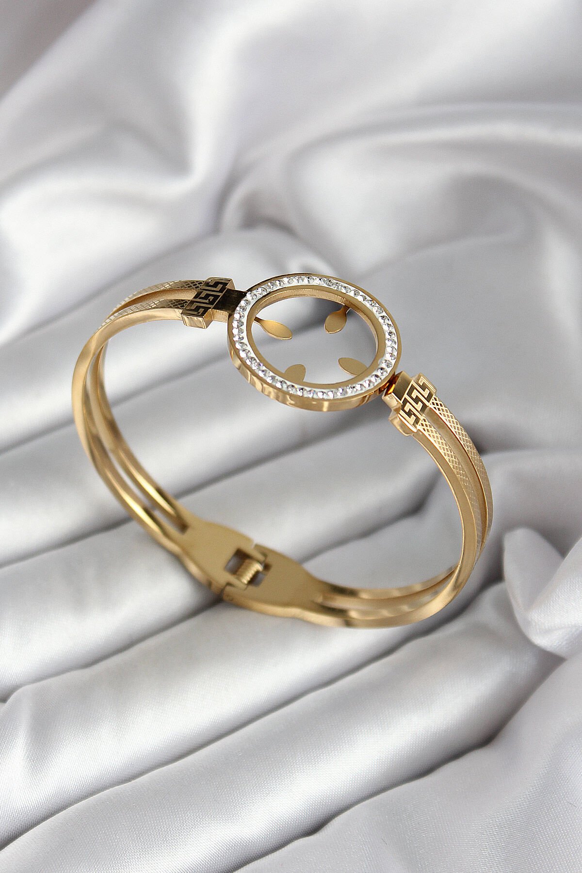 316L Çelik Zirkon Taşlı Çeyrek Takılabilir Model Gold Renk Kadın Kelepçe - TJ-BB7030