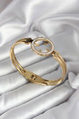 316L Çelik Zirkon Taşlı Çeyrek Takılabilir Model Gold Renk Kadın Kelepçe - TJ-BB7030