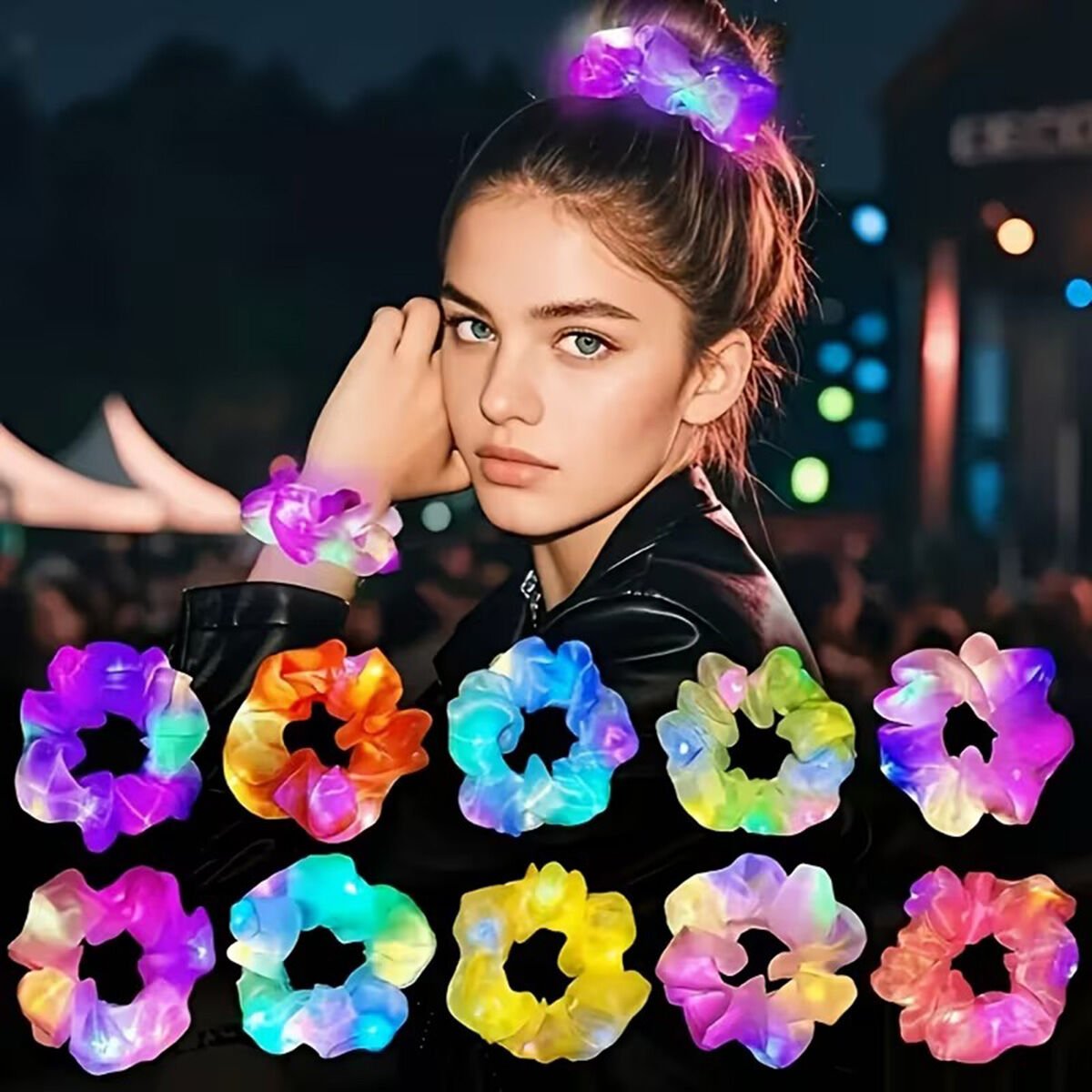 Lila Mor Renk Led Işıklı Lastikli Saç Tokası - 3 Modlu Festival & Parti Saç Tokası 1 Adet