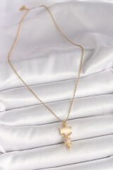 316L Çelik Gold Renk Zincir Zirkon Taşlı Kedi Model Kadın Kolye - TJ-BKO9980