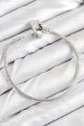 Pirinç Charm Zirkon Taşlı Yonca Model Gümüş Renk Kadın Bileklik - TJ-BB7799