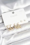 Gold Renk Pirinç 925 Ayar Gümüş Çivili Kadın Küpe Seti - TJ-BKP11276