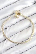 Pirinç Charm Zirkon Taşlı Yonca Model Gold Renk Kadın Bileklik - TJ-BB7805