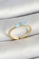 Pirinç Fiyonk Figürlü Zirkon Taşlı Gold Renk Ayarlanabilir Kadın Yüzük - TJ-BYK3760