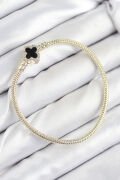 Pirinç Charm Zirkon Taşlı Yonca Model Gold Renk Kadın Bileklik - TJ-BB7806