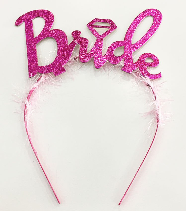 Fuşya Renk Bekarlığa Veda İtalik Yazı Alyanslı Bride Taç (4944)