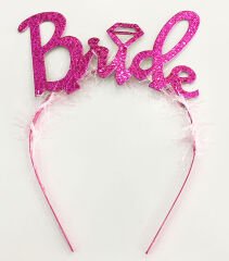 Fuşya Renk Bekarlığa Veda İtalik Yazı Alyanslı Bride Taç (4944)