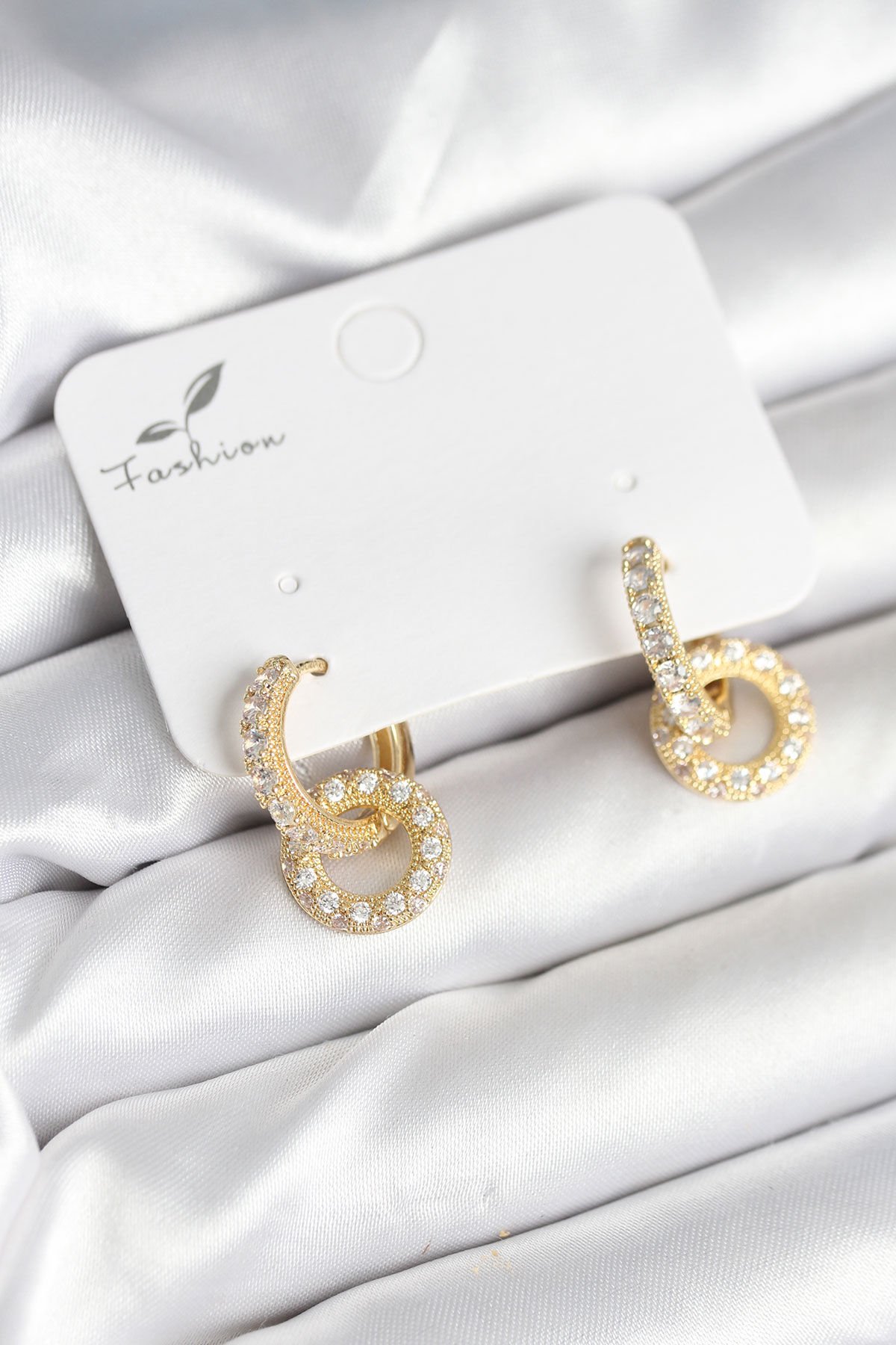 Gold Renk Pirinç Zirkon Taşlı Halka Model Kadın Küpe - TJ-BKP11280