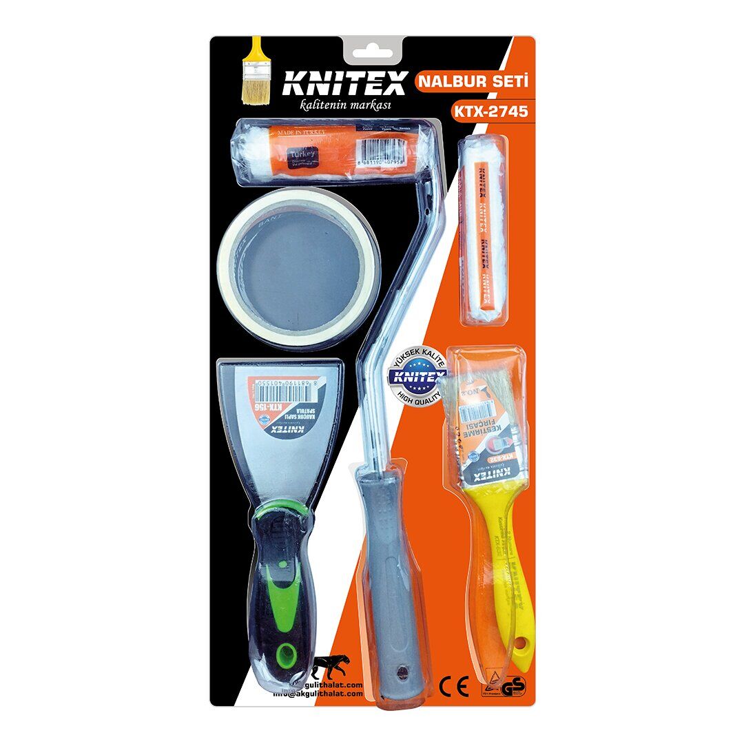 5PCS  BOYACI - NALBUR SET  SPATULA - KESTİRME FIRÇA - YEDEK RULO - BANT - 10CM FIRÇA (4944)