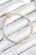 Pirinç Charm Zirkon Taşlı Kalp Model Gold Renk Kadın Bileklik - TJ-BB7809