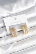 Zirkon Taşlı Şerit Model Gold Renk Pirinç Kadın Küpe - TJ-BKP11282