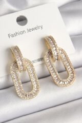 Pirinç Gold Renk Zirkon Taşlı Halka Model VIP Seri Kadın Küpe - TJ-BKP10212