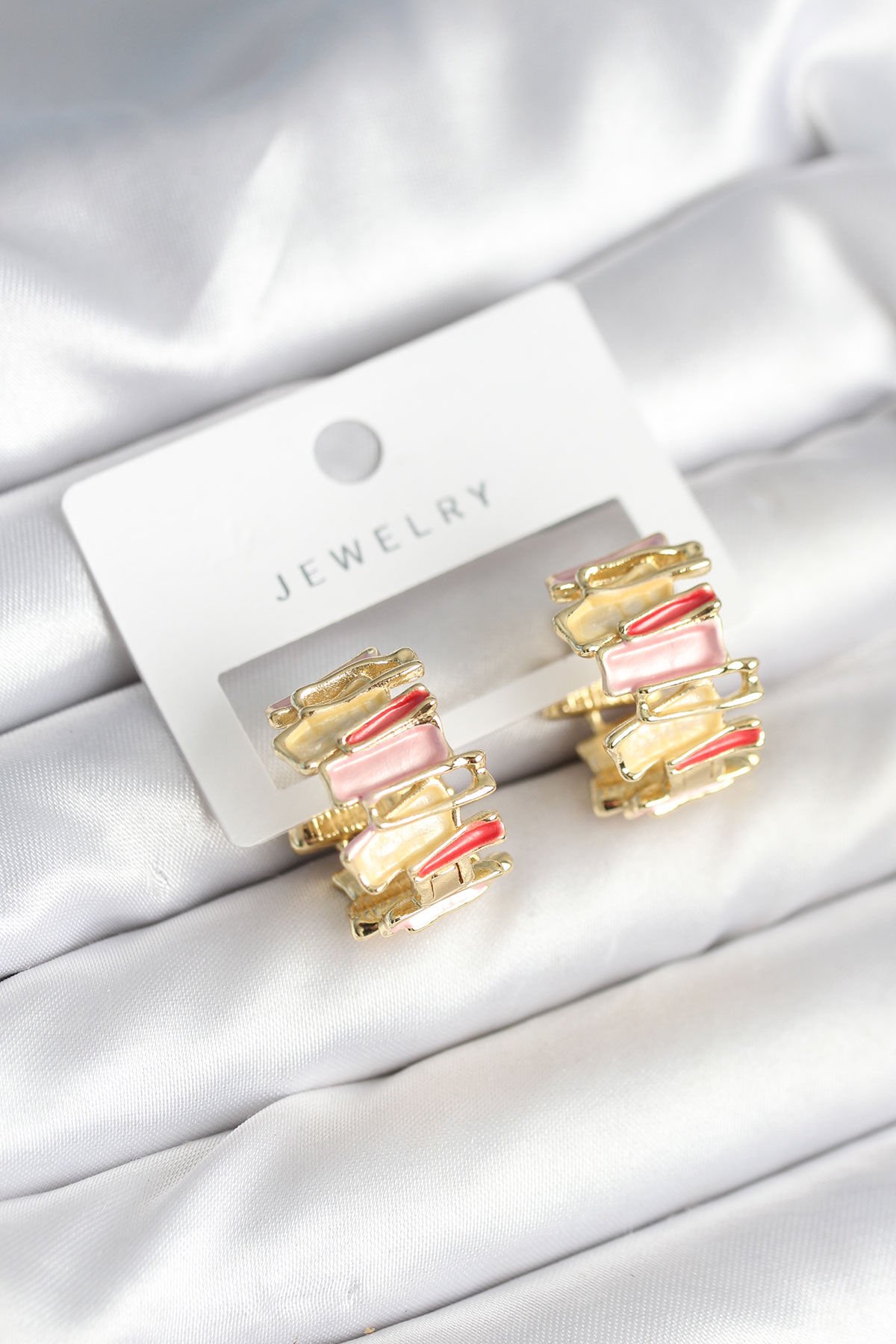 Mineli Karışık Renkli Gold Pirinç Kadın Küpe - TJ-BKP11285