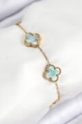 316L Çelik Sedefli Yeşil Gold Renk Yonca Kadın Bileklik - TJ-BB7813