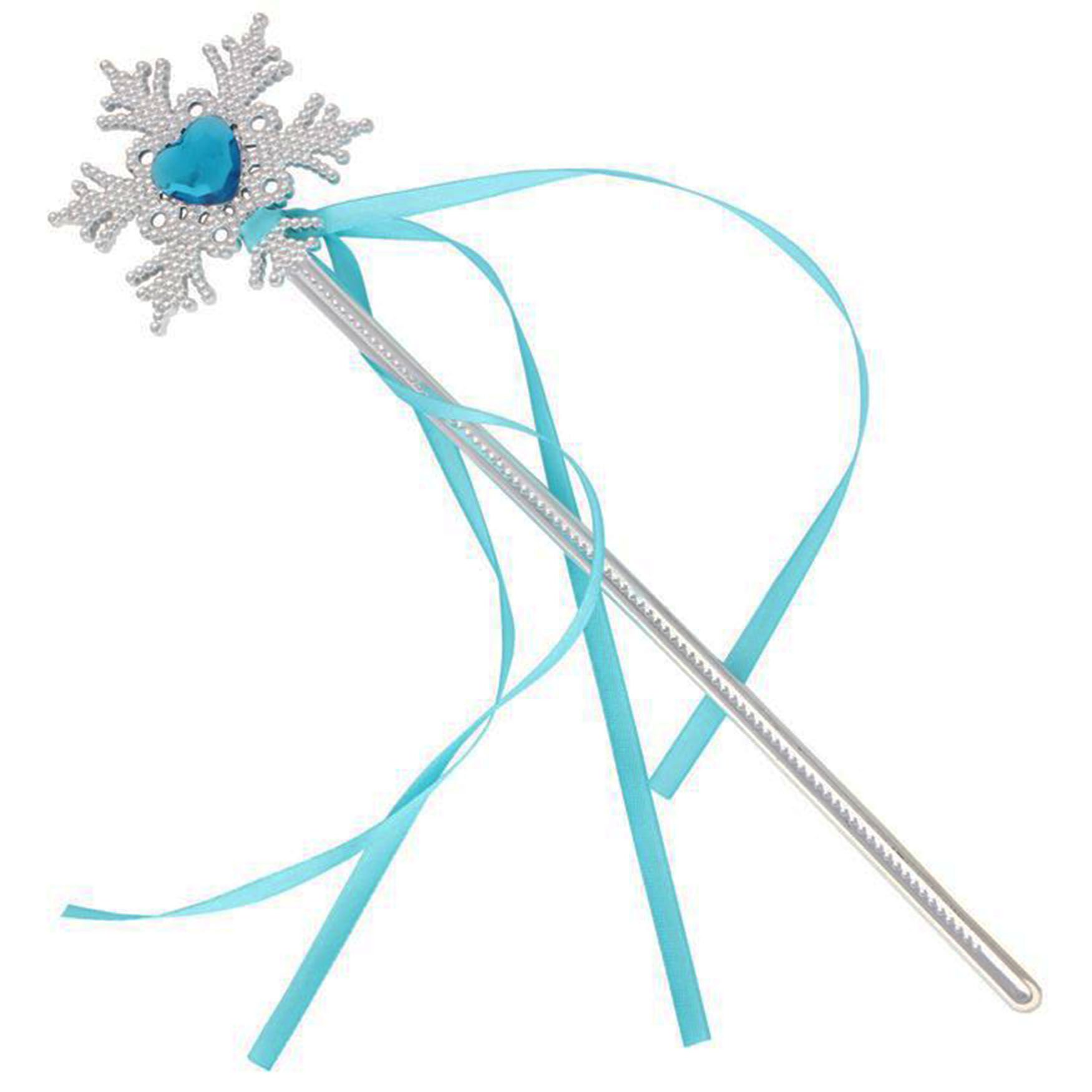 Kar Taneli Mavi Kalp Taşlı Saten Kurdeleli Karlar Ülkesi Elsa Asası Sopası 34 cm (4944)