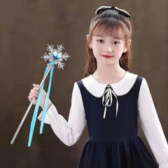 Kar Taneli Mavi Kalp Taşlı Saten Kurdeleli Karlar Ülkesi Elsa Asası Sopası 34 cm (4944)
