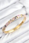 Mineli Pirinç Zirkon Taşlı Fuşya Mor Çiçek Motifli Gold Kadın Kelepçe - TJ-BB7815