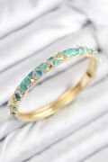 Mineli Pirinç Zirkon Taşlı Turkuaz Mavi Çiçek Motifli Gold Kadın Kelepçe - TJ-BB7816