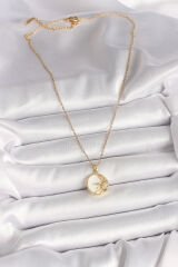 316L Çelik Gold Renk Zincir Beyaz Mineli Gün Batımı Model Kadın Kolye - TJ-BKO9998