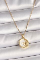 316L Çelik Gold Renk Zincir Beyaz Mineli Gün Batımı Model Kadın Kolye - TJ-BKO9998