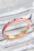 Mineli Pirinç Pembe Çiçek Motifli Gold Kadın Kelepçe - TJ-BB7617