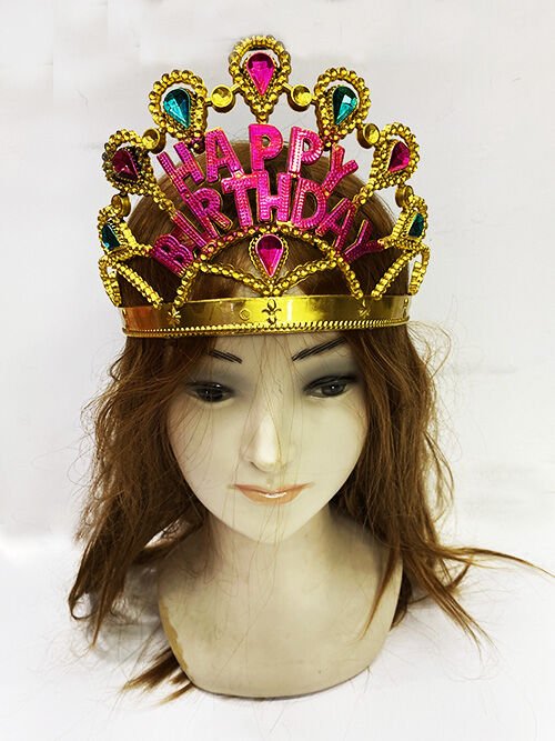 Altın Renk Happy Birthday Yazılı Doğum Günü Tacı 60 cm (4944)