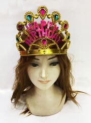 Altın Renk Happy Birthday Yazılı Doğum Günü Tacı 60 cm (4944)