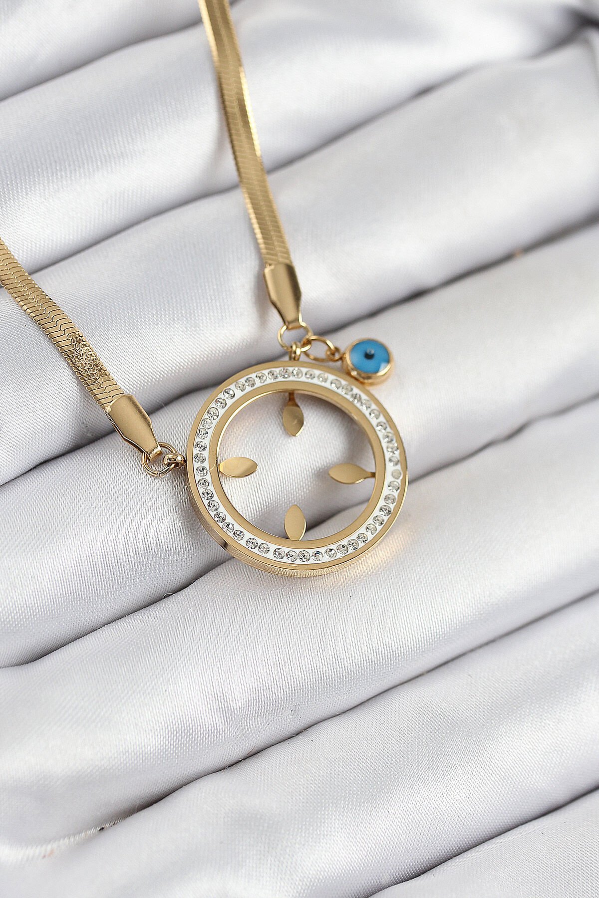 316L Çelik Zirkon Taşlı Takılabilir Gold Renk Kadın Kolye - TJ-BKO10506