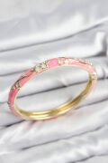 Mineli Pirinç Zirkon Taşlı Pembe Çiçek Motifli Gold Kadın Kelepçe - TJ-BB7625