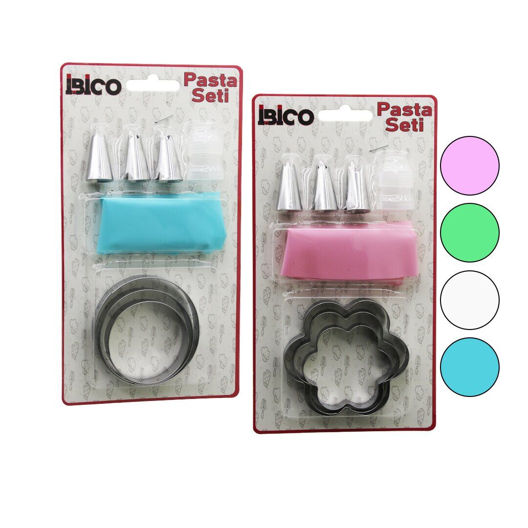 8PCS  PASTA SÜSLEME SETİ - 3-KURABİYE KALIP=YUVARLAK - ÇİÇEK 1-KREMA TORBASI - 3-METAL+1-PLS.UÇ (4944)