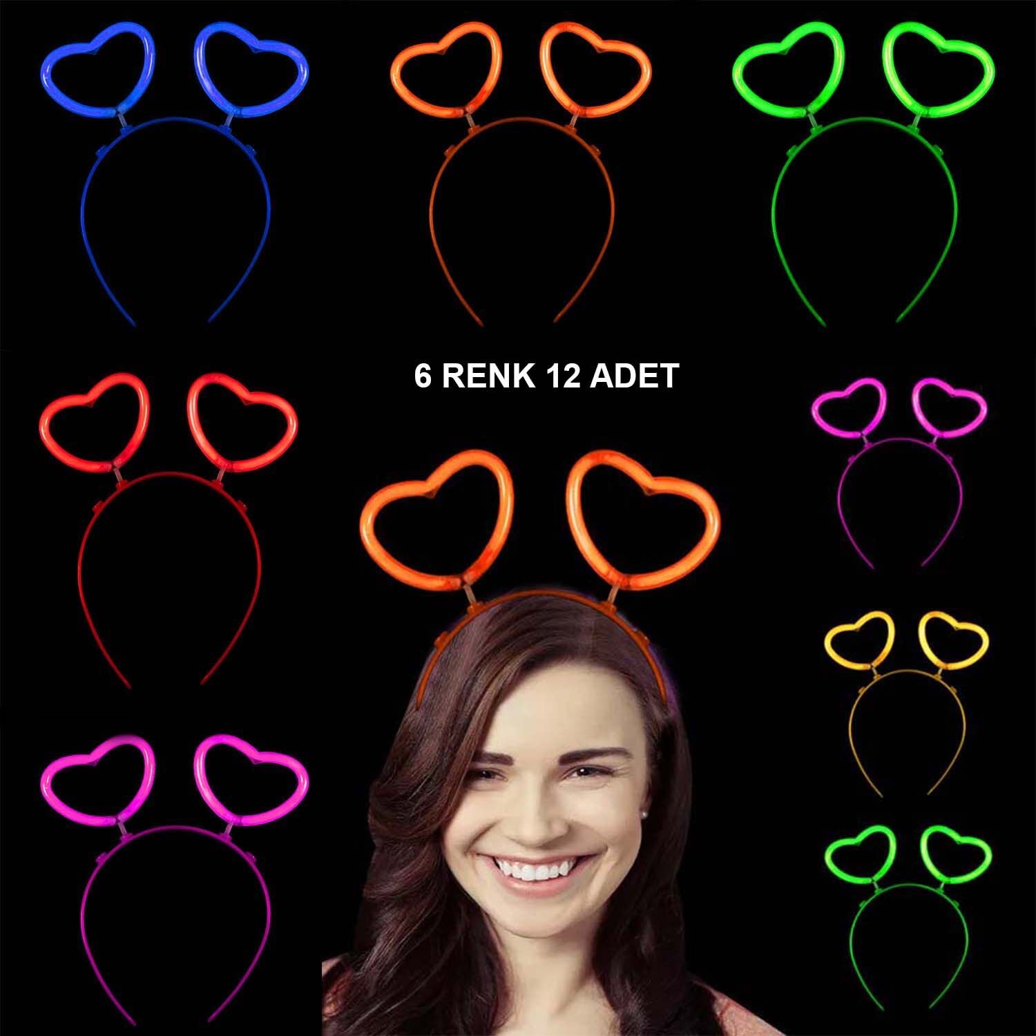 Glow Stick Karanlıkta Yanan Fosforlu Kalp Taç 12 Adet (4944)