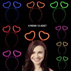 Glow Stick Karanlıkta Yanan Fosforlu Kalp Taç 12 Adet (4944)