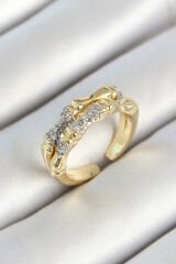 Pirinç Kemik Figürlü Zirkon Taşlı Gold Renk Ayarlanabilir Kadın Yüzük - TJ-BYK3781