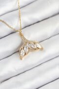 316L Çelik Zirkon Taşlı Balık Kuyruğu Model Gold Renk Kadın Kolye - TJ-BKO10511