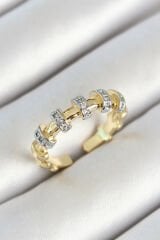 Pirinç Sıralı Daire Figürlü Zirkon Taşlı Gold Renk Ayarlanabilir Kadın Yüzük - TJ-BYK3783