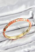Mineli Pirinç Zirkon Taşlı Turuncu Çiçek Motifli Gold Kadın Kelepçe - TJ-BB7630