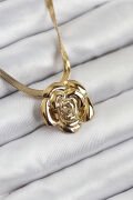 316L Çelik Gül Figürlü İtalyan Zincir Model Gold Renk Kadın Kolye - TJ-BKO10513