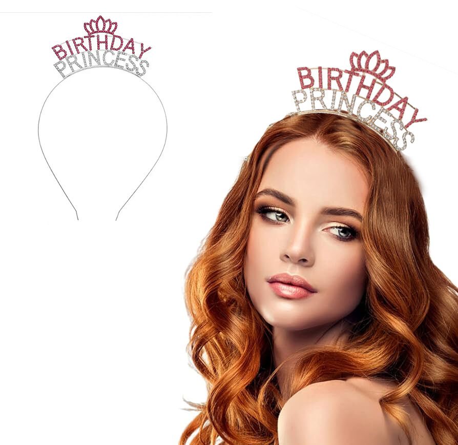 Kristal Taşlı Pembe Birthday Princess Yazılı Parti Tacı 19x11 cm (4944)