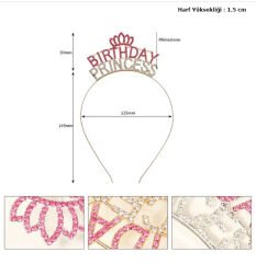 Kristal Taşlı Pembe Birthday Princess Yazılı Parti Tacı 19x11 cm (4944)